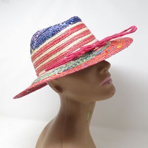 Vtg Miriam Lefcourt Womens Hat Handmade Italy Straw Colorful Pink Purple Green